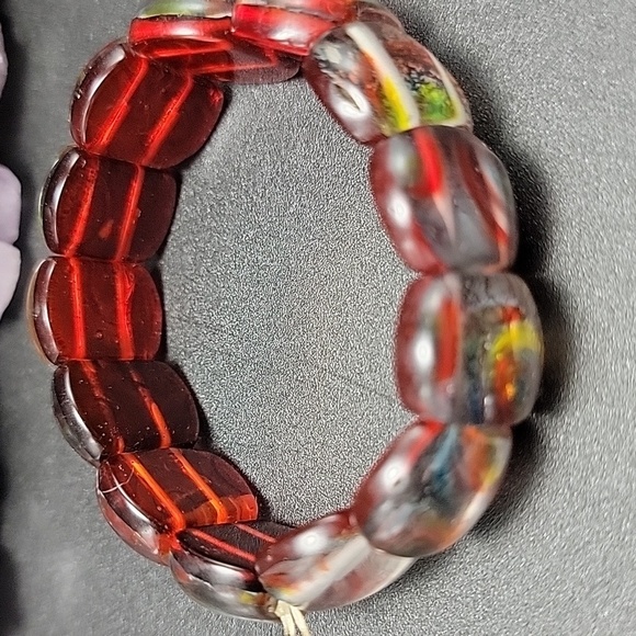 20x14.7mm Handmade Glass Abstract Milliefiori Lampwork Foil Beaded Bracelet - Picture 8 of 9
